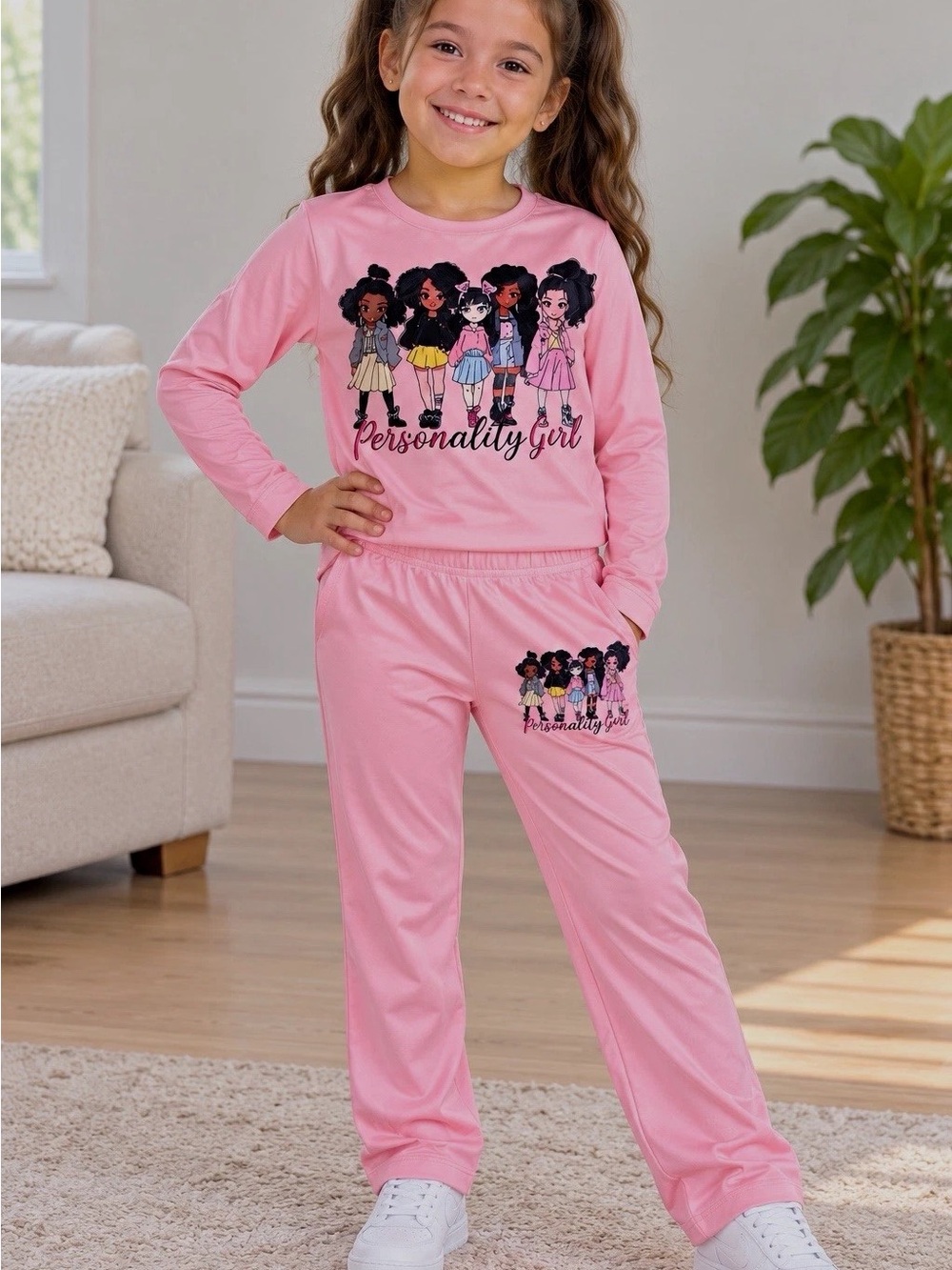 PatPat Pink "Personality Girl" Long Sleeve Pajama Set